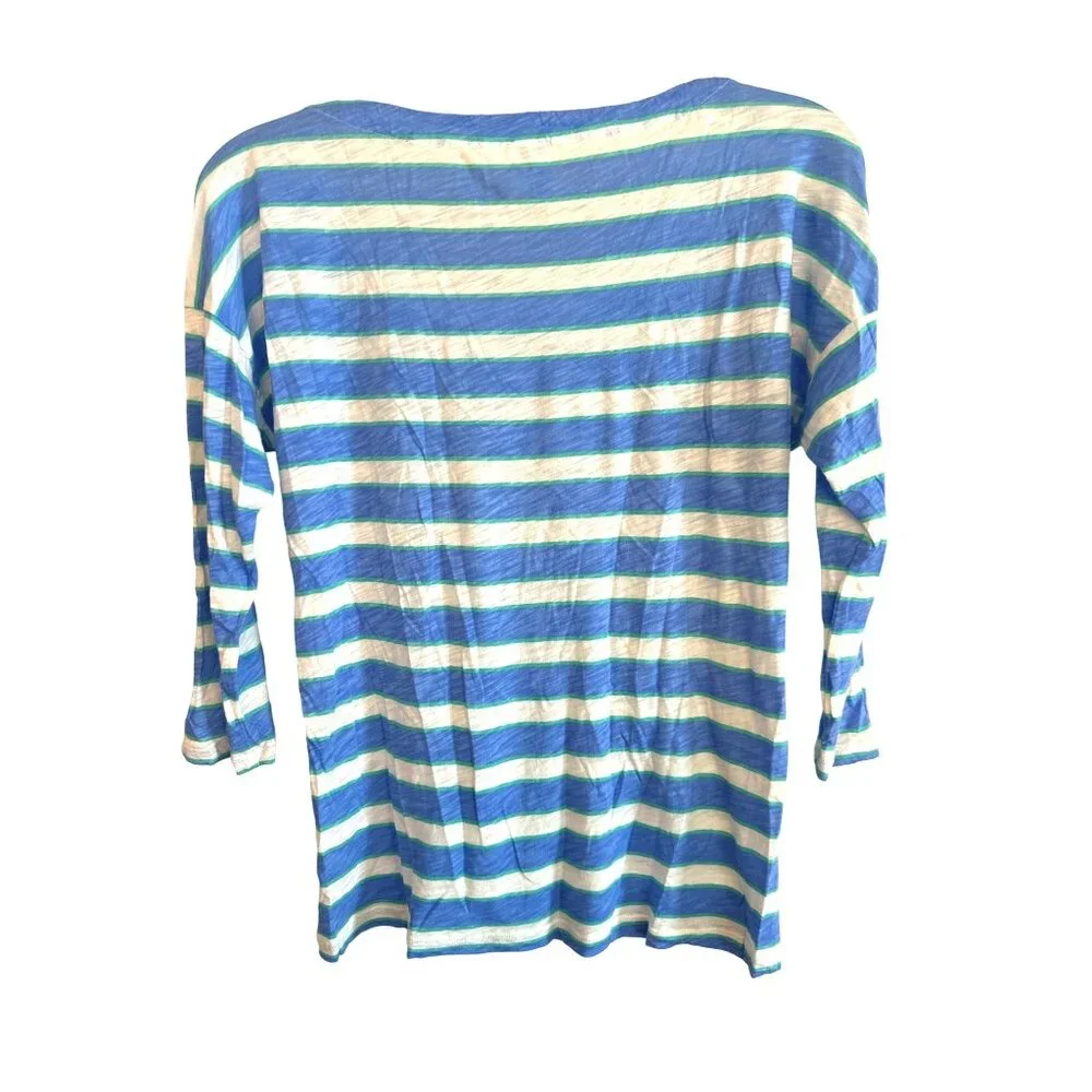 Splendid Cotton Modal Blend Striped Print Lightweight Blouse Blue Green White Sm - Picture 2 of 7